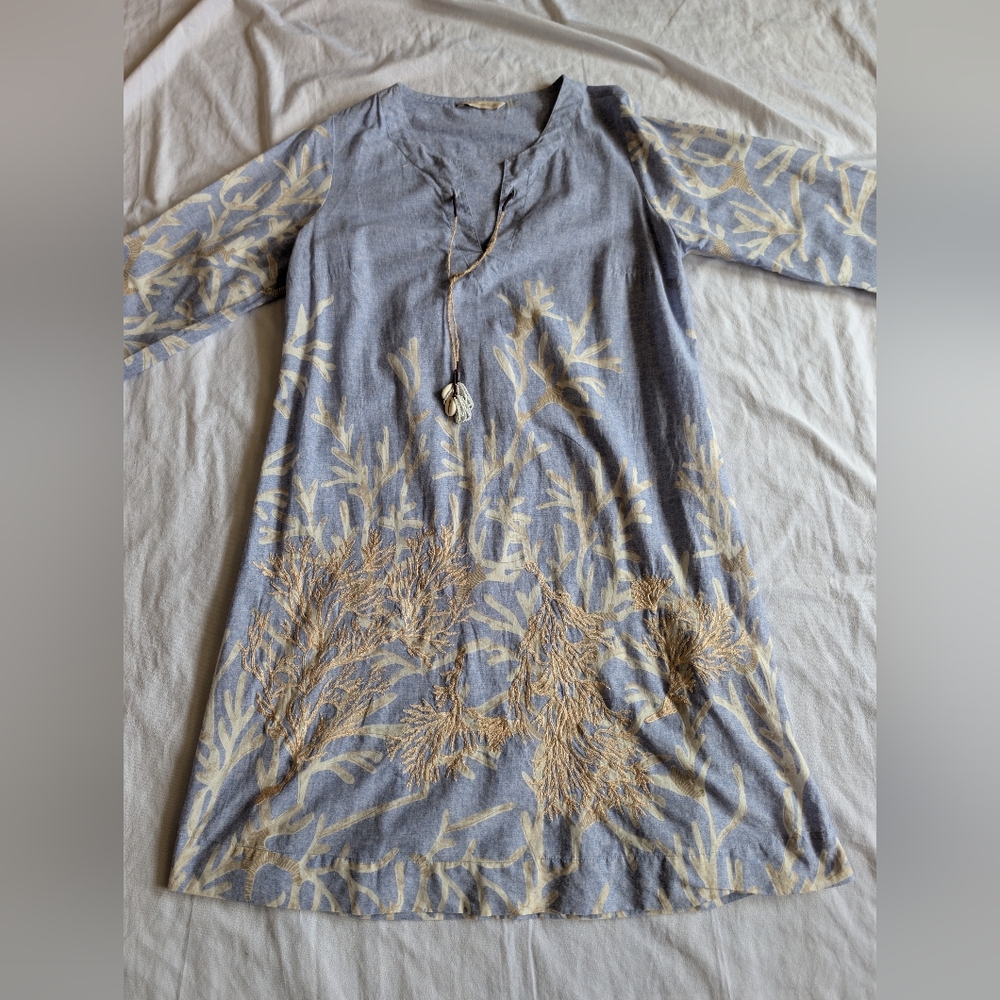 Soft Surroundings Shell Seeker embroidered tunic top/Dress/Coverup Size M